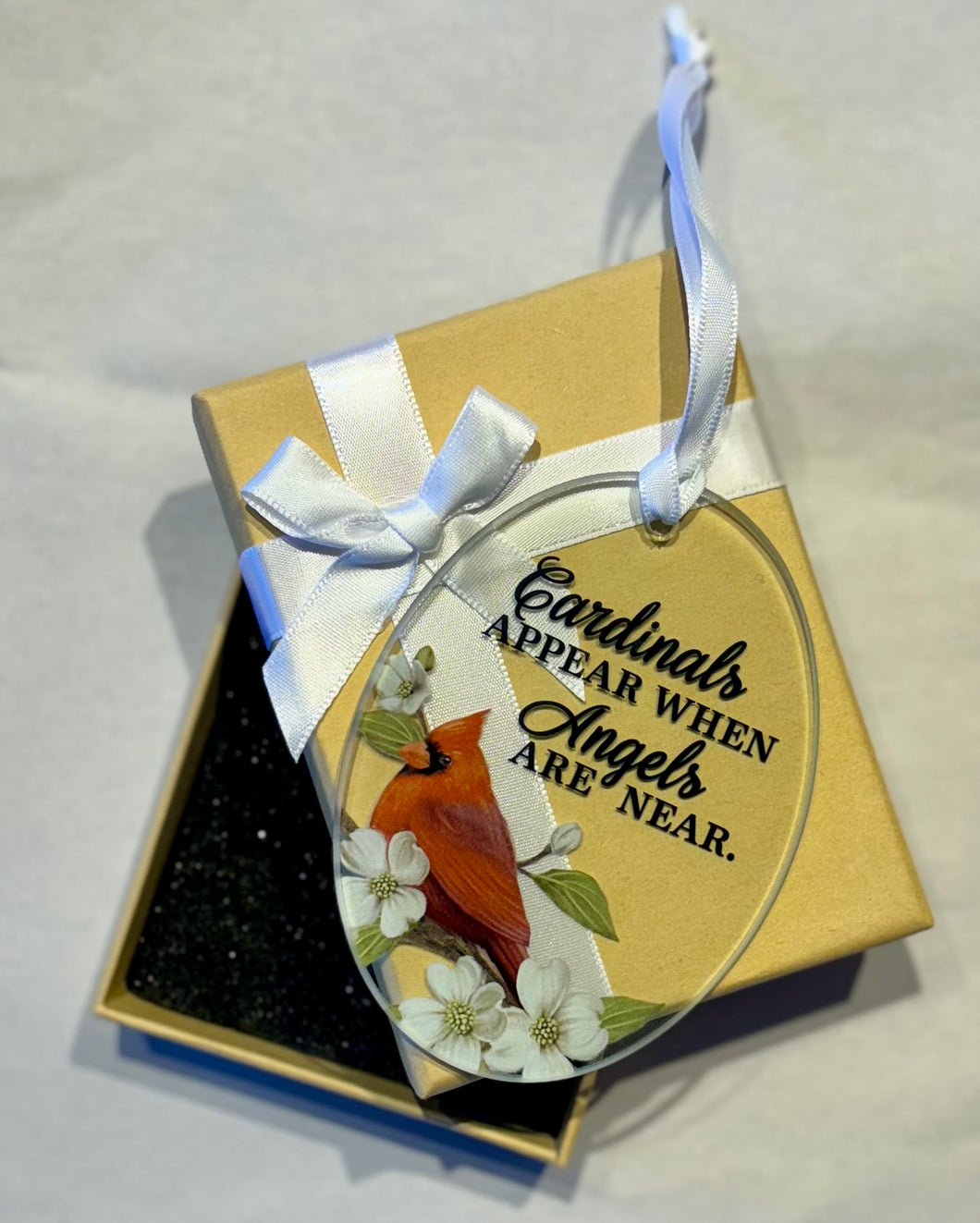 Glass Cardinal Poem Ornament w Gift Box